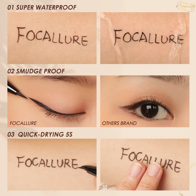 FOCALLURE Liquid Eyeliner Pencil Pigment Waterpoof Brown Black Color Gel Eye Liner Pen Long Lasting Eyes Makeup Beauty Cosmetics