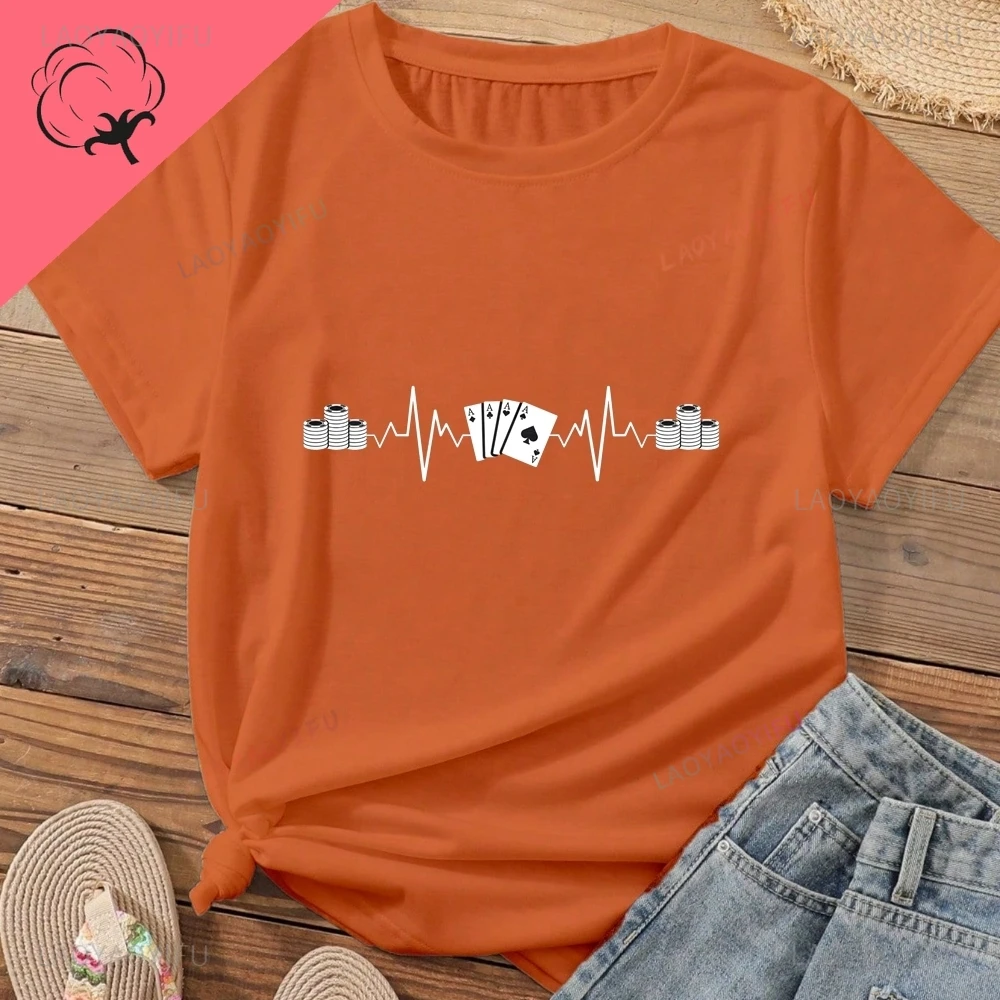 تي شيرت Heartbeat Poker، Lucky Poker المطبوع - نمط قميص عصري بأكمام قصيرة للجنسين - تي شيرت قطني كبير الحجم #3