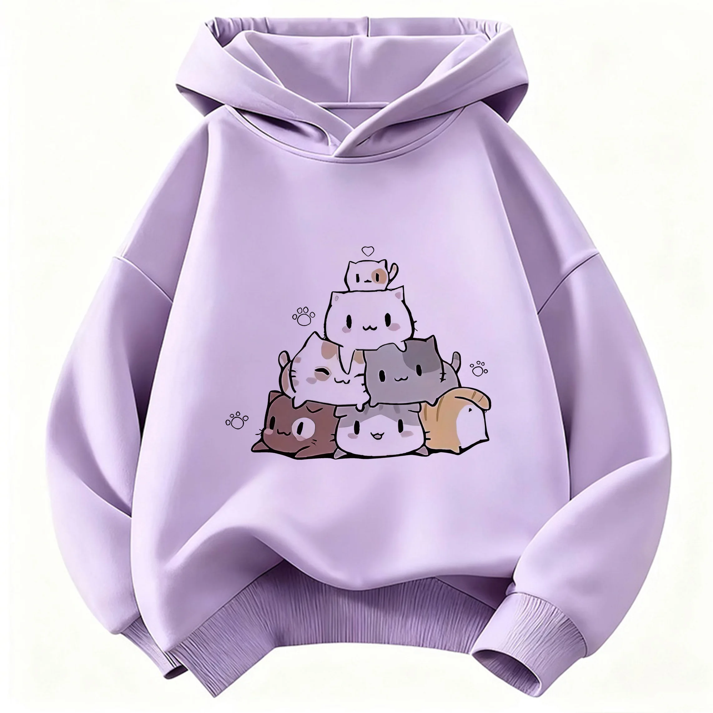 Kawaii Meme Cat Kinder-Kapuzenpullover, süßer Harajuku-Kapuzenpullover für Jungen und Mädchen, Herbst-Winter, lässige Kapuzenpullover