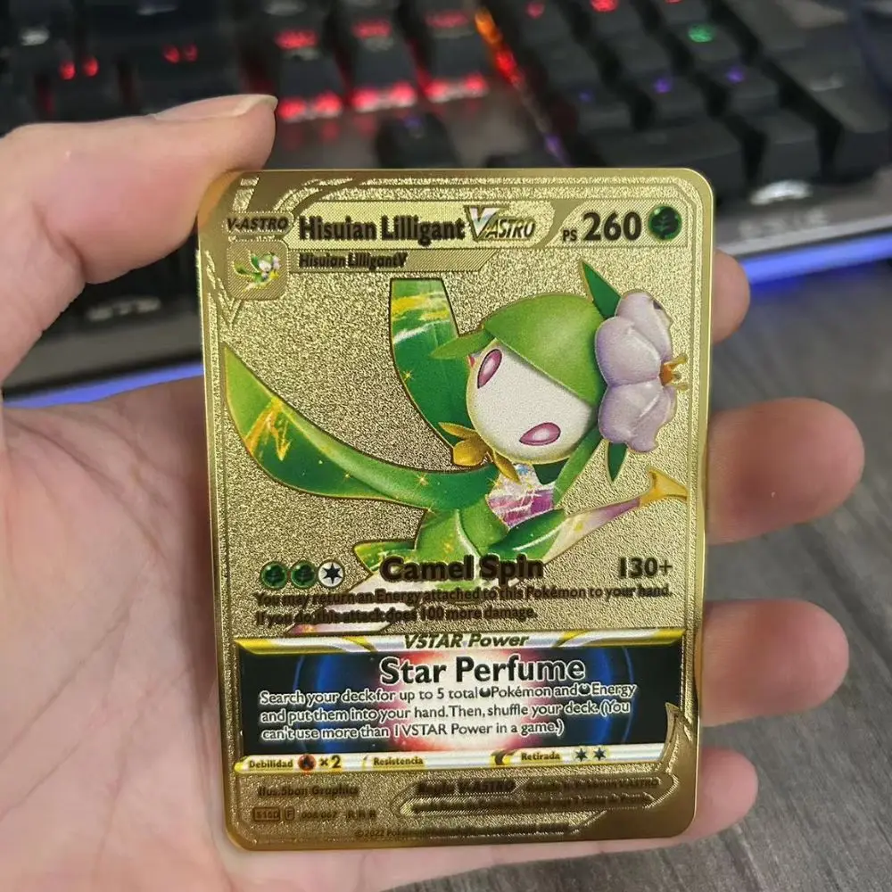 Hiszpańskie karty Pokémon Metalowe litery Pokemon Hiszpańskie Pokemon Żelazne karty Mewtwo Pikachu Gx Charizard Vmax Cartas Pokémon Vmax