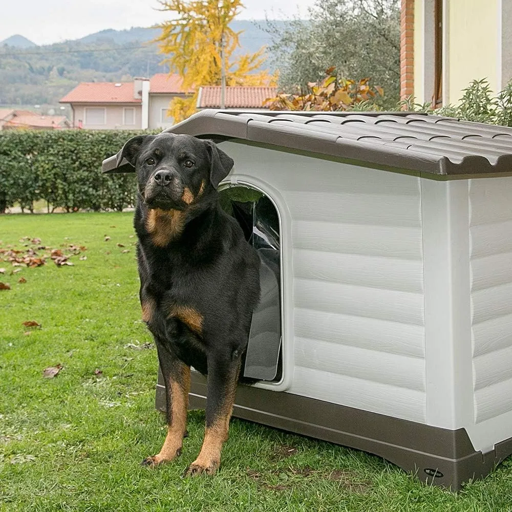 Dog Kennel Gray Dog House Outdoor Made of Strong, Impact-resistant Plastic That Is Waterproof and UV Resistant