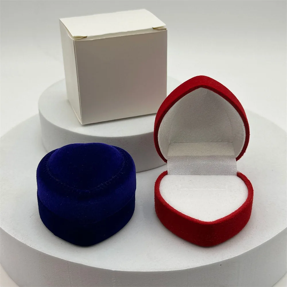 Velvet Red Heart Shaped Jewelry Box Ring Case Earring Display Cases Holder Boxes Jewelry Organizer Wedding Ring Case New