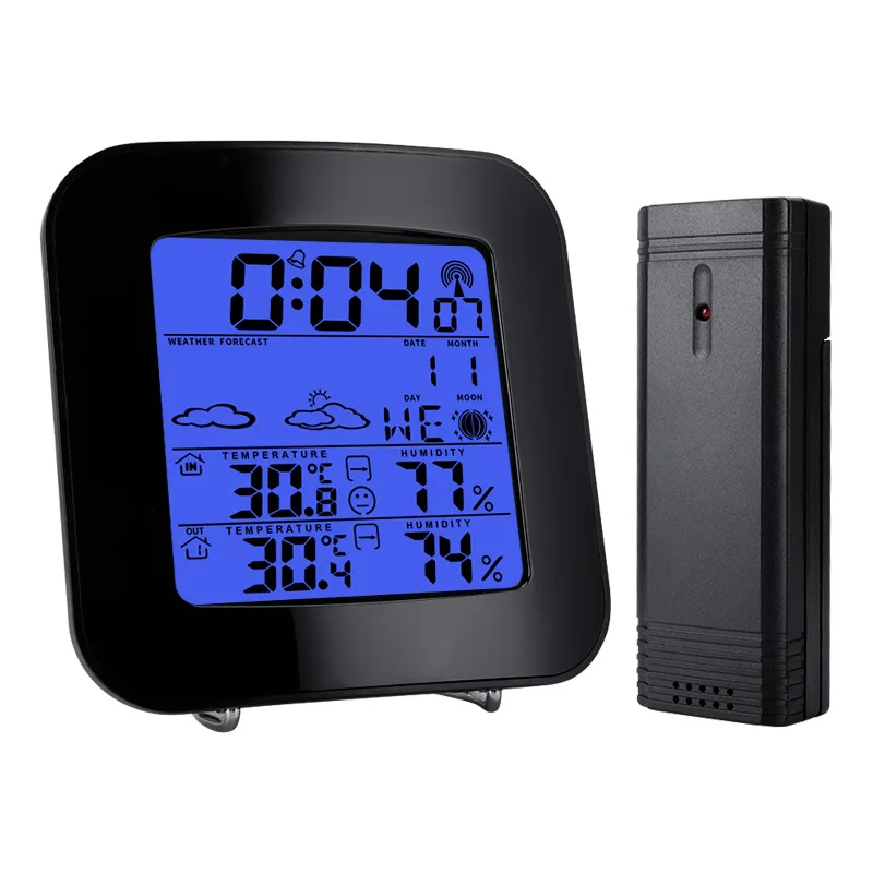 Wireless Barometer Indoor and Outdoor Thermohygrometer Backlit Clock Thermohygrometer Electronic Weather Forecast Desktop Clock