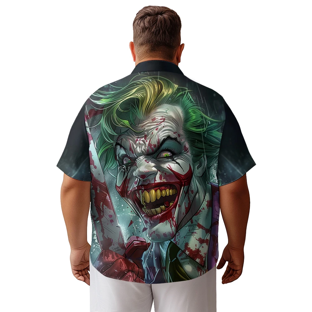 Halloween horror clown Smiling face clothes men's shirt Loose large size elastic small casual short-sleeved thin shirt