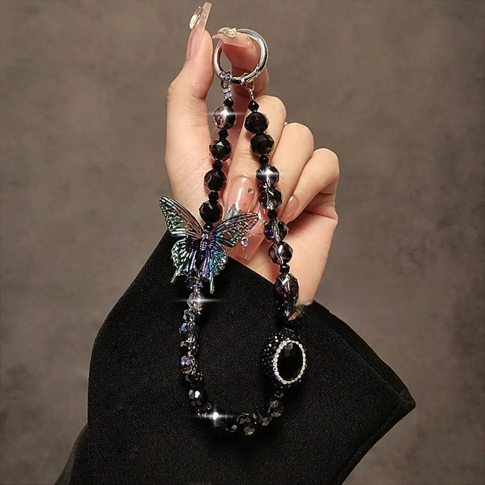 

Милая цепочка для телефона с бабочками и кристаллами, модный роскошный короткий ремешок на запястье для женщин, подвеска ручной работы, подарки