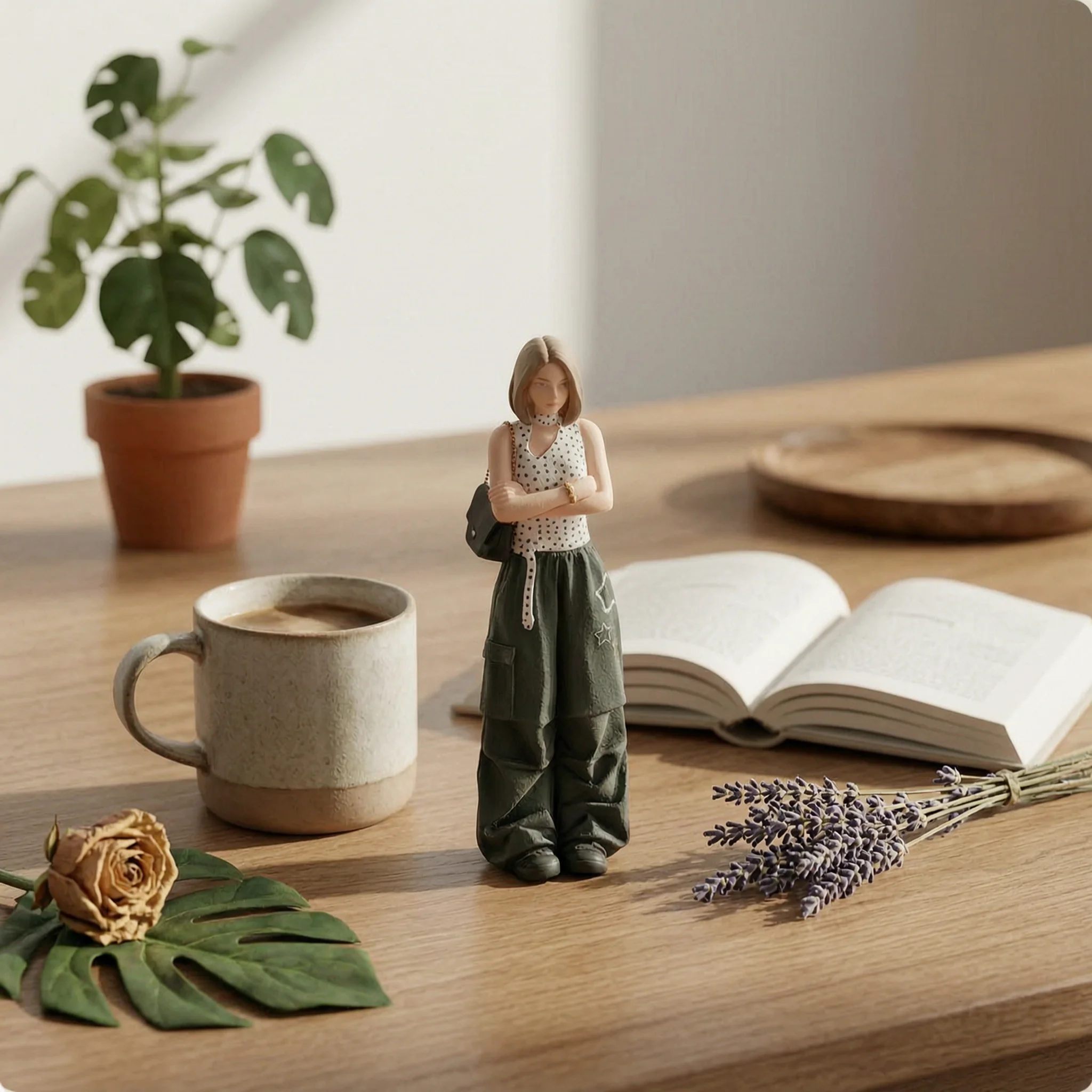 Polka Dot Figurine with Shoulder Bag Realistic Miniature Figure Office Decor Shelf Display for Creative Scenes