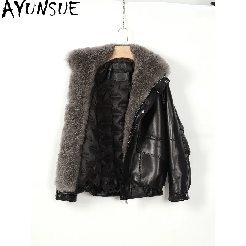 AYUNSUE Real Leather Down Jackets for Woman 2026 Loose Winter Clothes Woman Casual Sheepskin Outerwear Woman Clothes Ropa Mujer