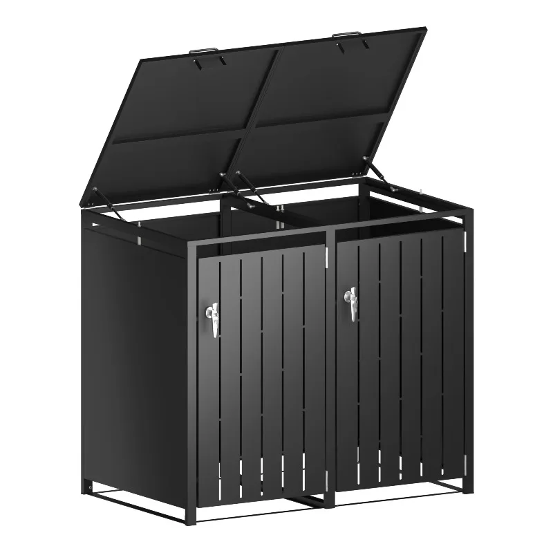 

Manufacturer Metal Trash Can Storage Steel Waste Bin Box 2-Door Wheelie Bin Hideaway Dustbin Shelter for Garden Patio Backyard