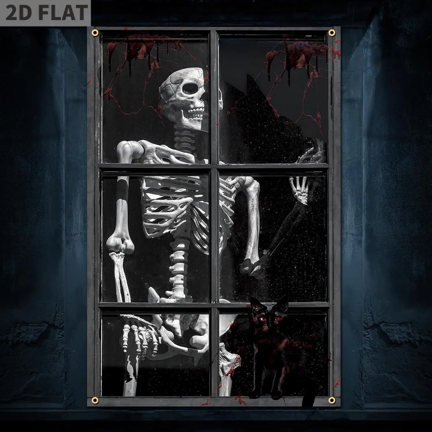 

Scary Halloween Window Decorations, Halloween Curtains Skeleton Window Cover for Halloween Party Indoor Outdoor Decor