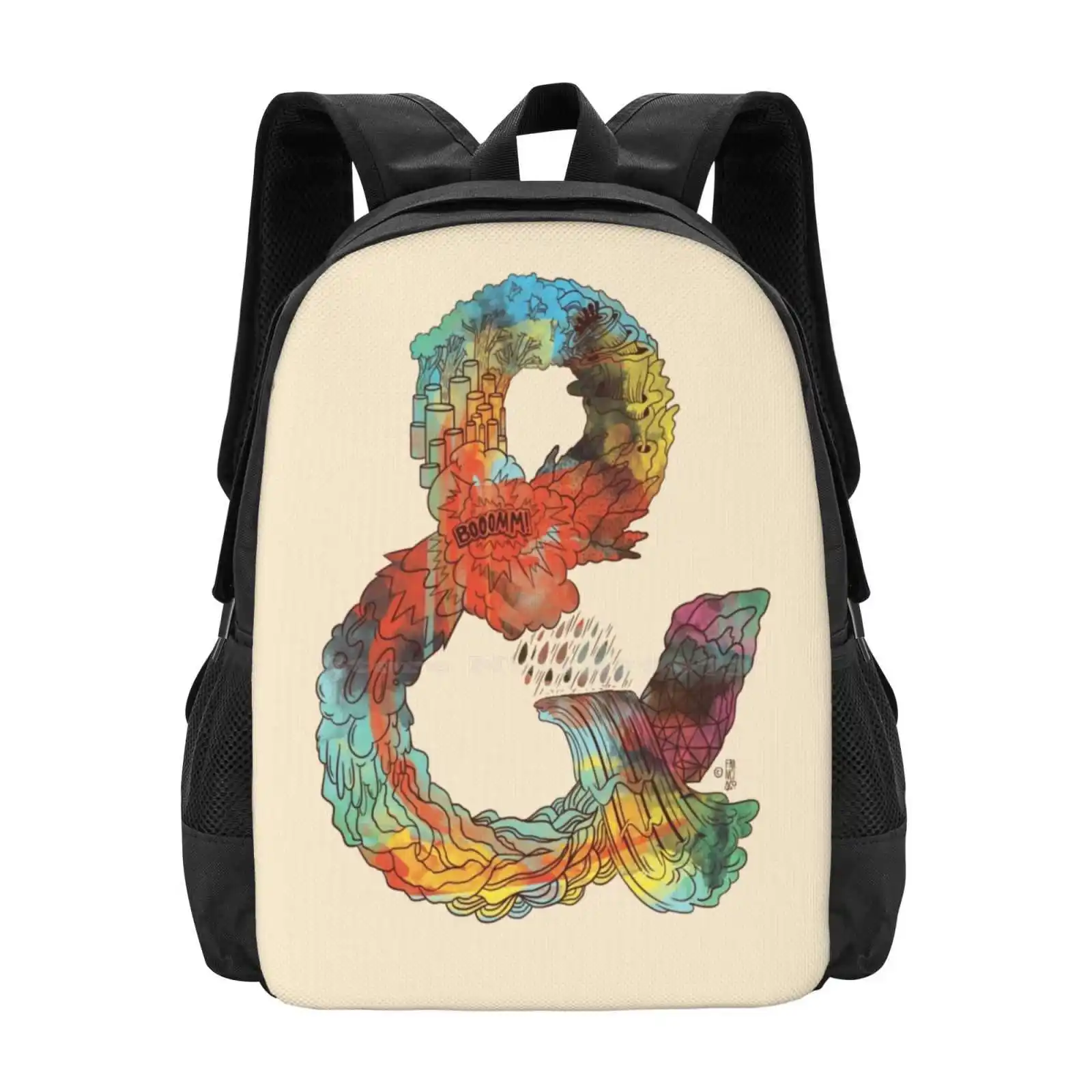 Psychedelic Ampersand School Bags Travel Laptop Backpack Typography Ampersand Lettering Psychedelic Tree Colorful Watercolor