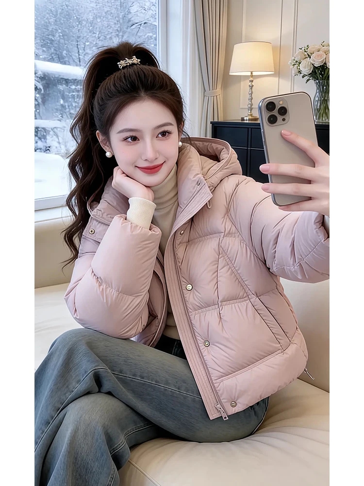 

Утепленная однотонная хлопковая куртка для женщин: модное универсальное зимнее пальто в корейском стиле с молнией и длинными рукавами, худи