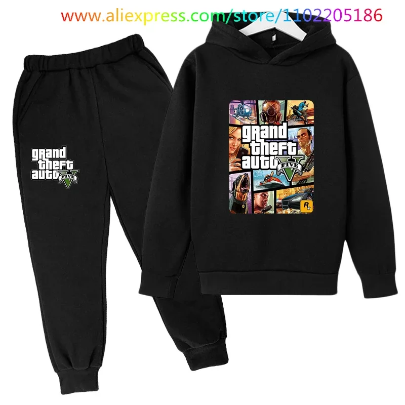 Grand Theft Auto V GTA 5 Kids Hoodies Pants 2pcs Sets Long Sleeve Pullover Boys Sweatshirt Teenage Girls Clothing 12 14 Years