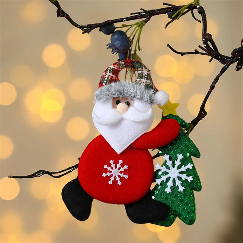 Christmas Tree Plush Ornaments Cute Santa Snowman Reindeer Bear Hugging Tree Dolls Hanging Pendants for Home