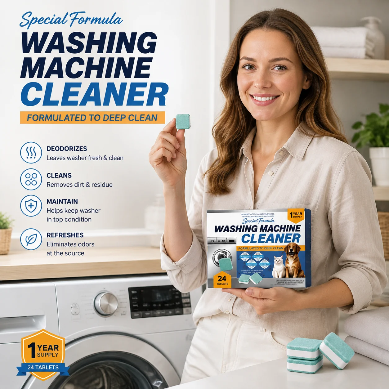 Powerful Washing Machine Cleaner Tablets for Pets Owner Deep Cleaning Maintenance Deodorizer Washing Machine Tub Cleaner Tablets