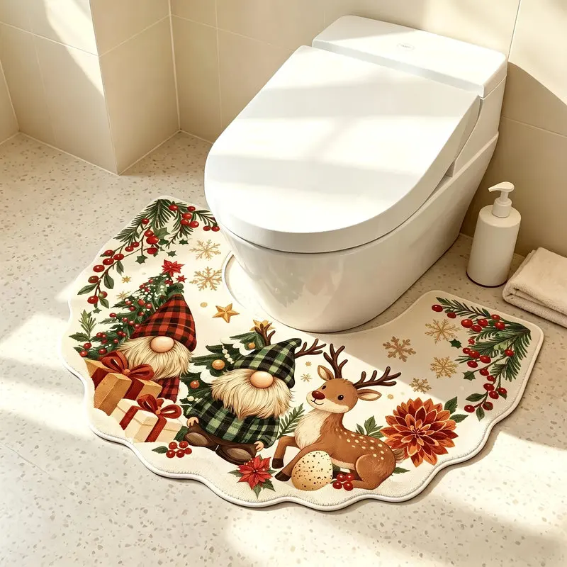 VIKAMA Wolf Wild Animal Forest Predator U Shape Toilet Mat Non Slip Absorbent Soft Plush Bathroom Mat Anti Slip Bathroom Decor