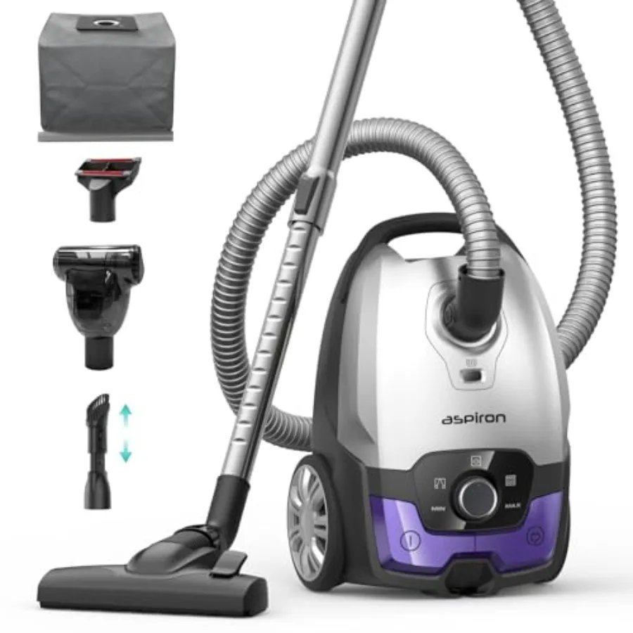 

Canister Vacuum 1700W 45KPA Bagged Vacuum Cleaner with 5L Large Capacity Auto Cord Rewind HEPA Filter Low Noise 8M Cleaning Rad