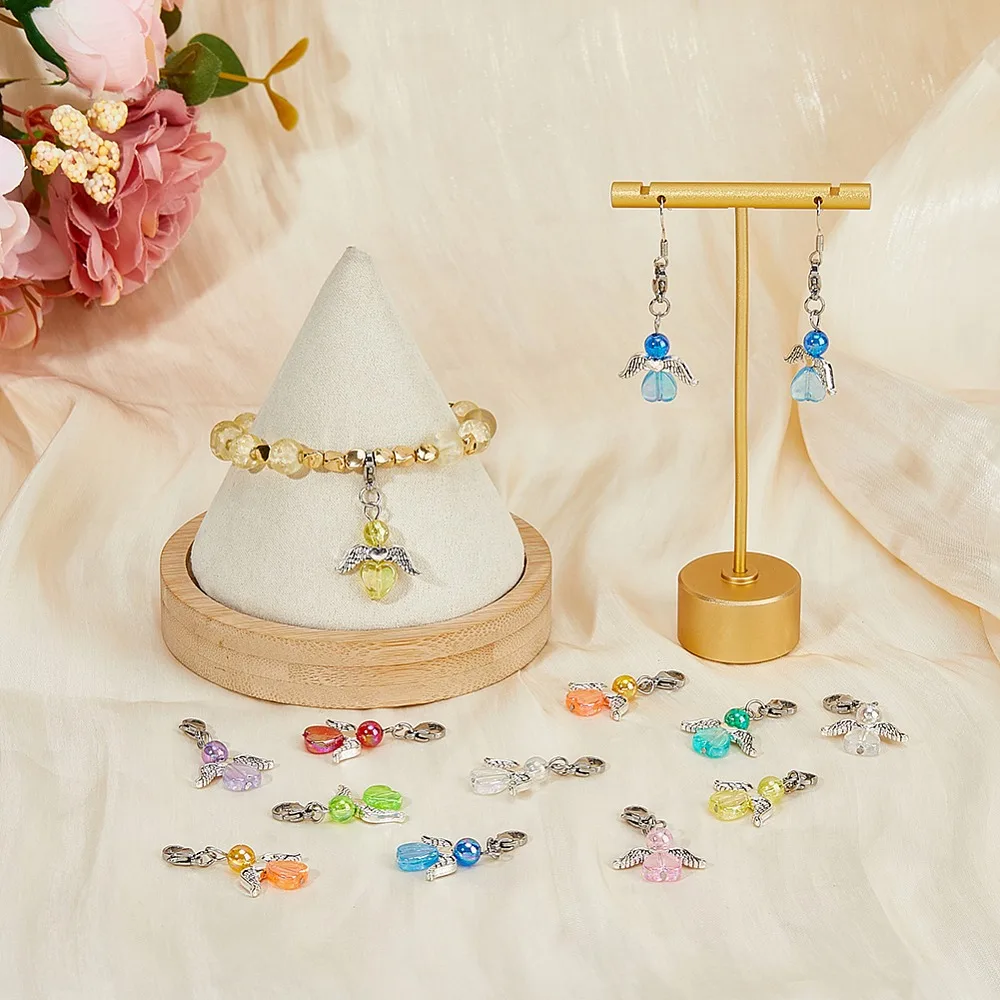 36Pcs 9 Colors Transparent Acrylic Angel Charm Decorations with 304 Stainless Steel Lobster Claw Clasps Mixed Color 33mm - view 6