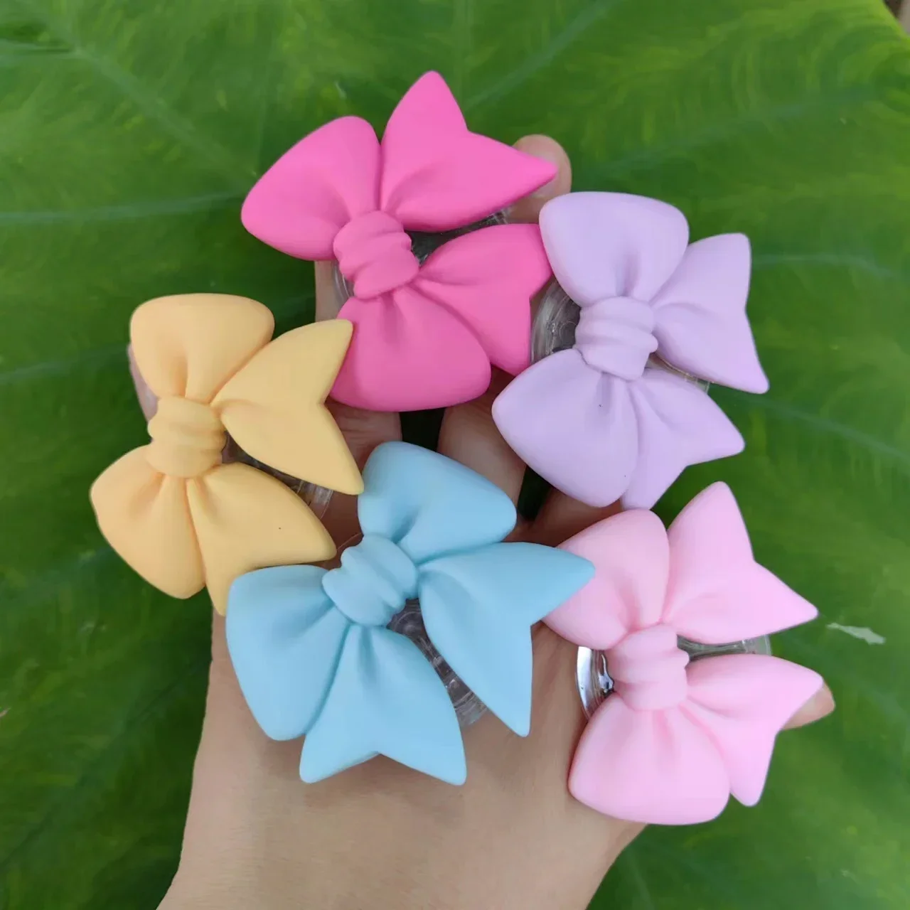 Cute Plain Macaron Color Bow-knot Smart Tok Universal Phone Holder Korean Girl's Phone Bracket GripTok Stand Socket Lazy Bracket image 4