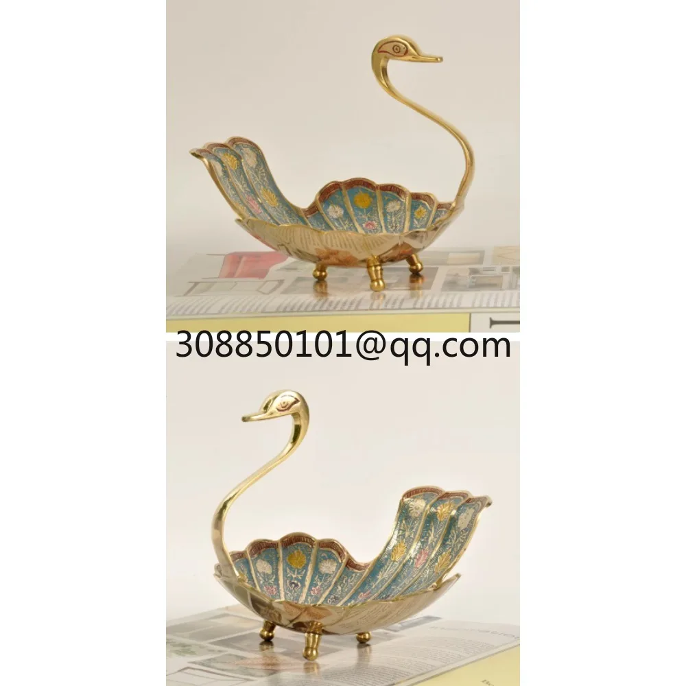 Brass handmade peacock storage tray, tea table, dried fruit snack tray, swan jewelry dish, decorative fruit tray ornament