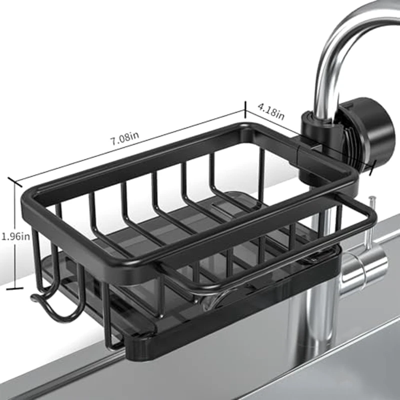 Soporte de esponja sobre el grifo, organizador de fregadero de cocina, estante de drenaje colgante desmontable de aluminio espacial con gancho, Plata duradera