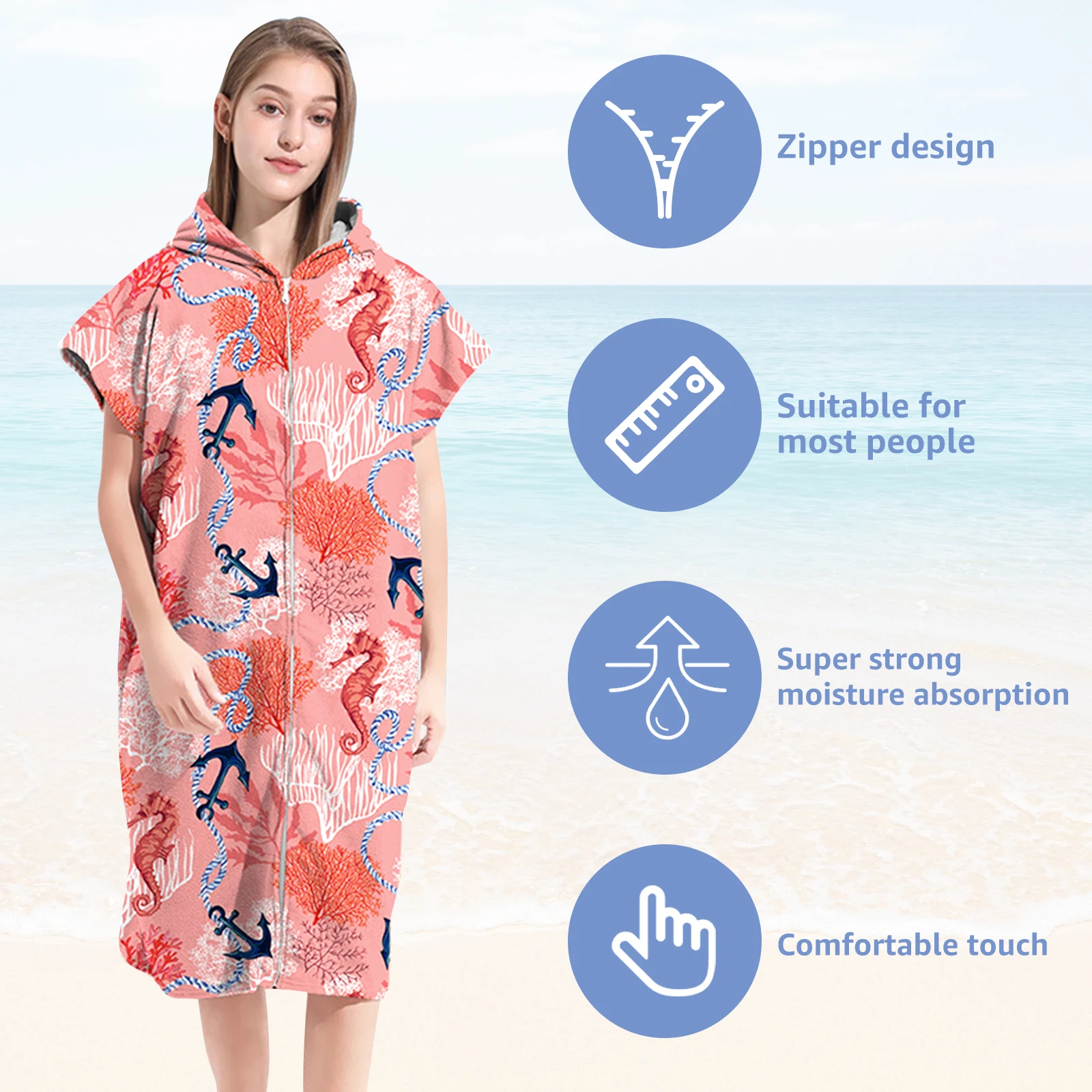 Soft Microfiber Changing Robe Quick Dry Surf Poncho Hooded Towel Poncho Robe with Zipper for Women Men Surfing Swimming Travel
