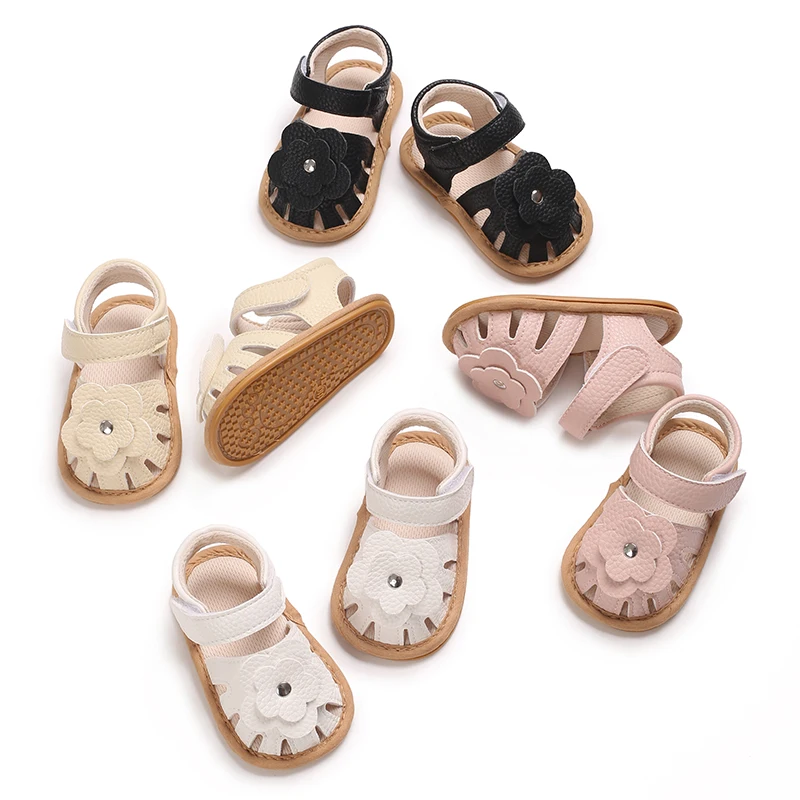 

Cute 0-18M newborn flower sandals for girls in summer PU soft rubber sole anti slip baby first step walking shoes baby sandals