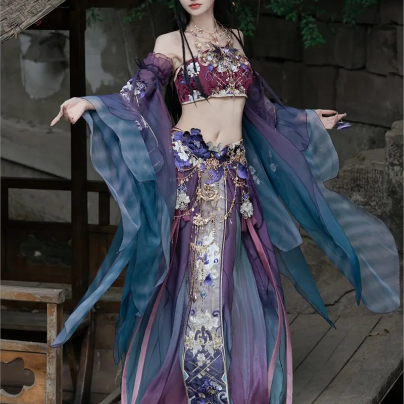 

Exotic style gradient embroidery strapless Hanfu women's set