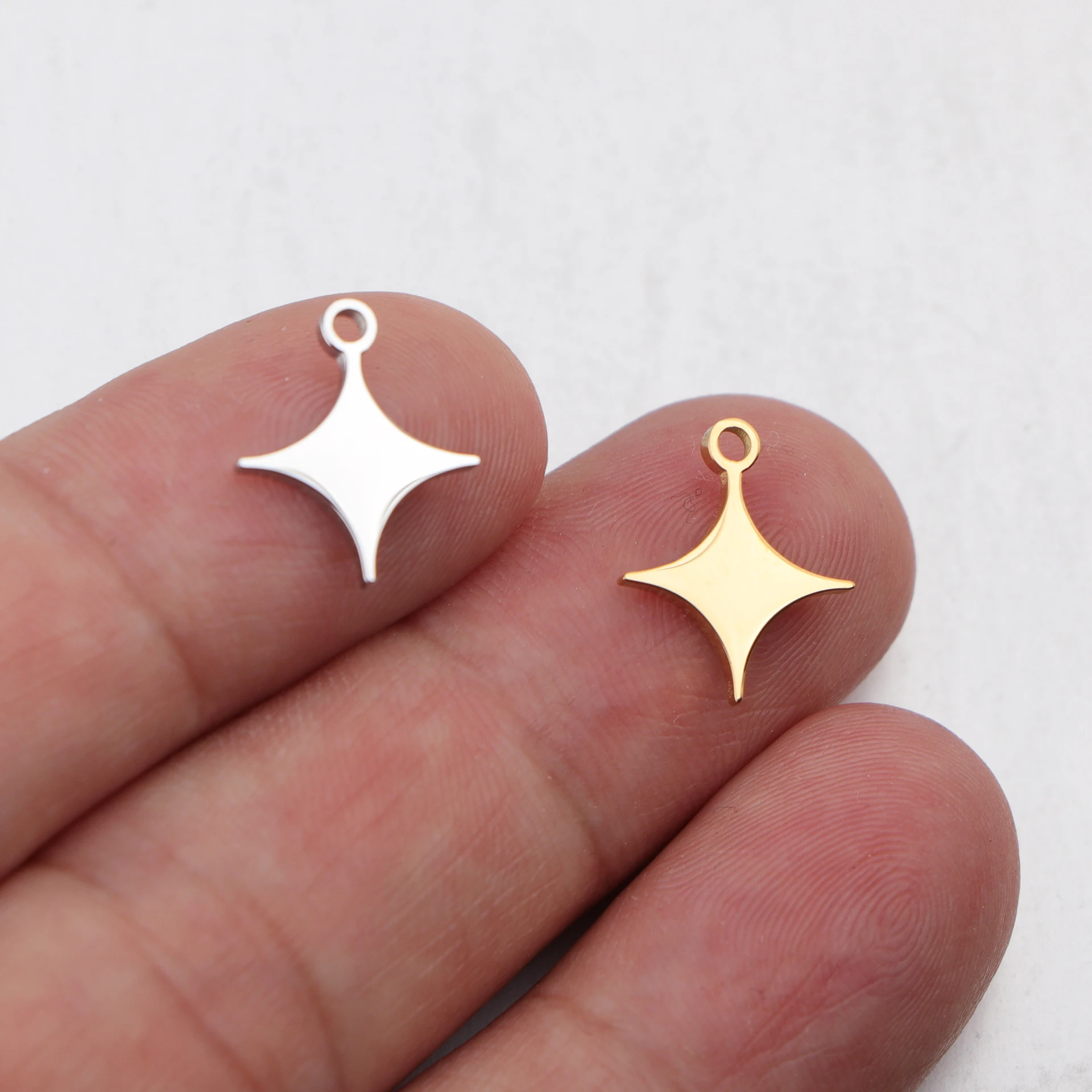 

20pcs/lot Mirror Polished Stainless Steel Star Charm Four-Pointed Star Pendnat For DIY Jewelry Making Accessories