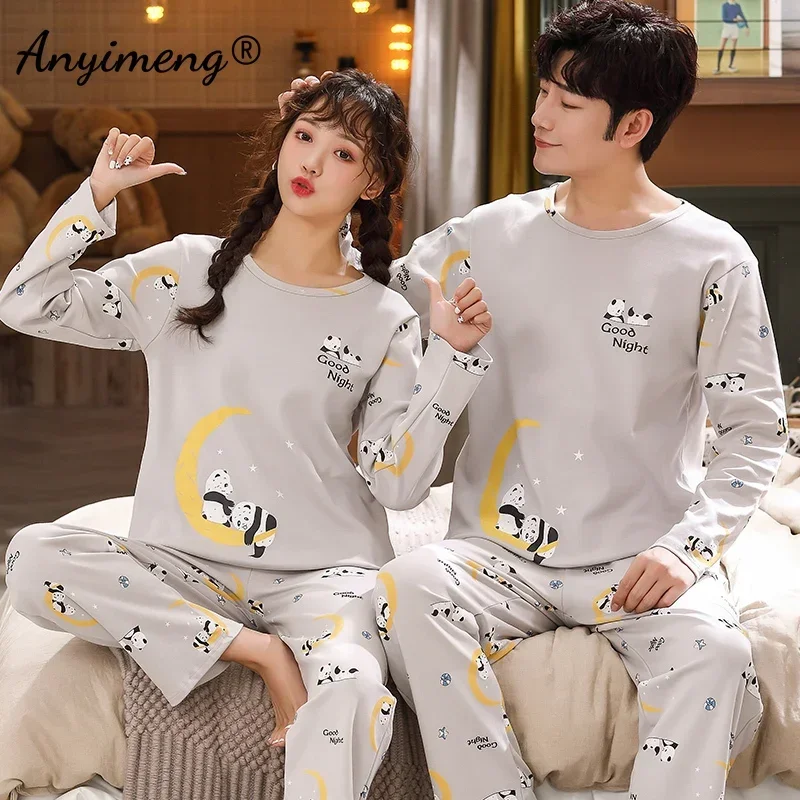 New Pajama Fashion 4XL Pyjamas Long Sleeved Long Pants Kawaii Cartoon Panda Printing Fall Winter Big Size Young Couple\'s Pijamas