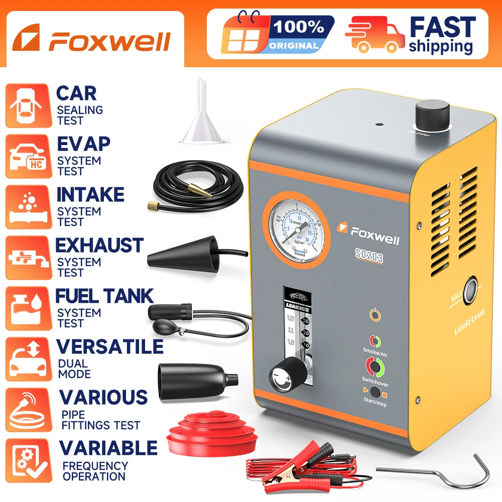 2024 FOXWELL SD203 Car Smoke Leak Detector Build-in Air Pump Vacuum Tester Fuel Pipe Leakage Locator EVAP System Diagnostic Tool