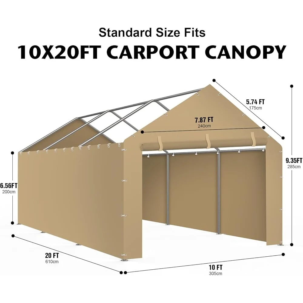 Heavy Duty Carport Canopy Cover Replacement Sidewalls Waterproof Tarp Garage Shelter Vehicle Protection System