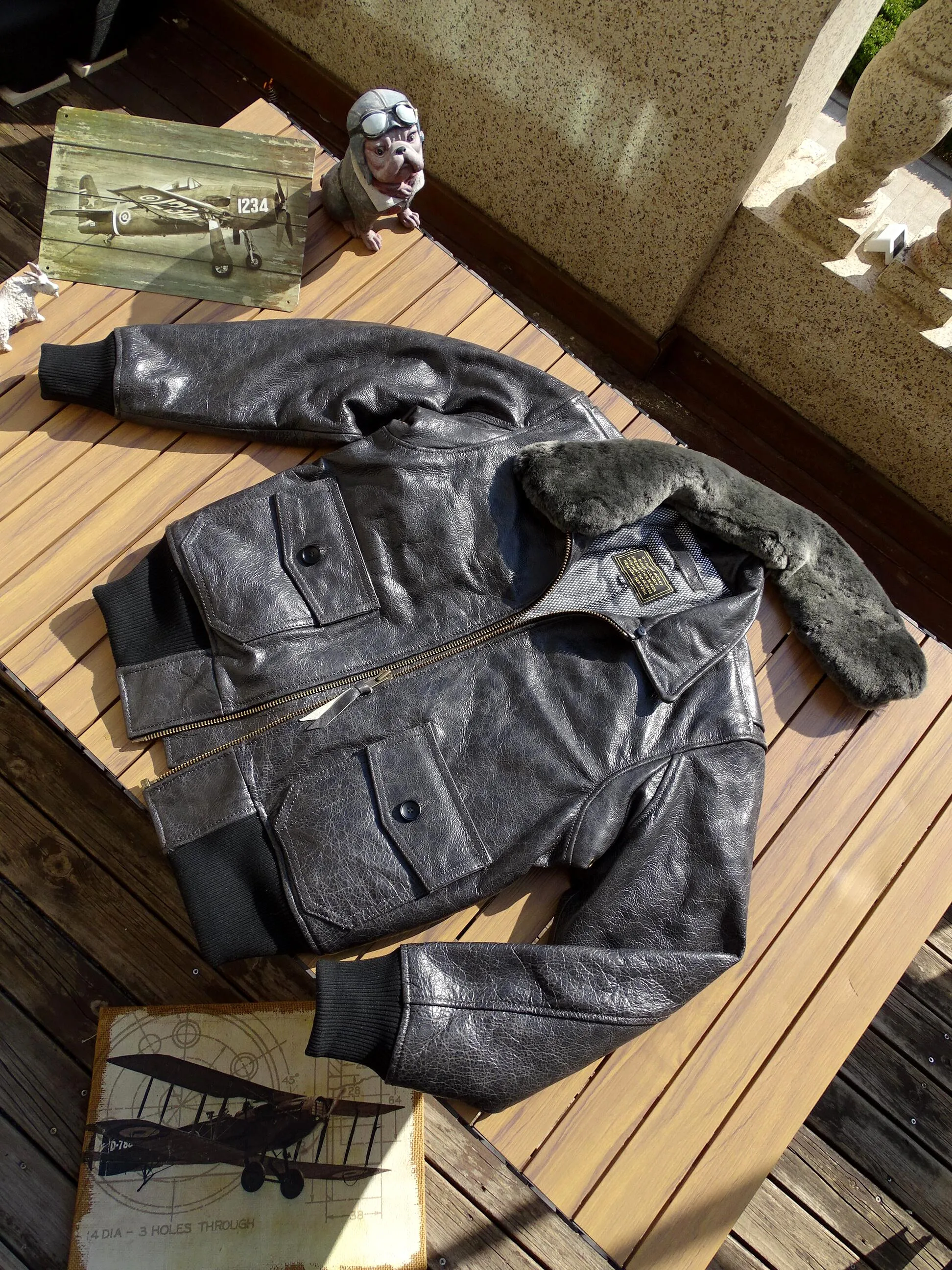 

Warmth Leather Jaet Men's Detachable Wool Collar Submarine Officer White Tea Heart Cowhide Cotton Thermal Real Leather Coat