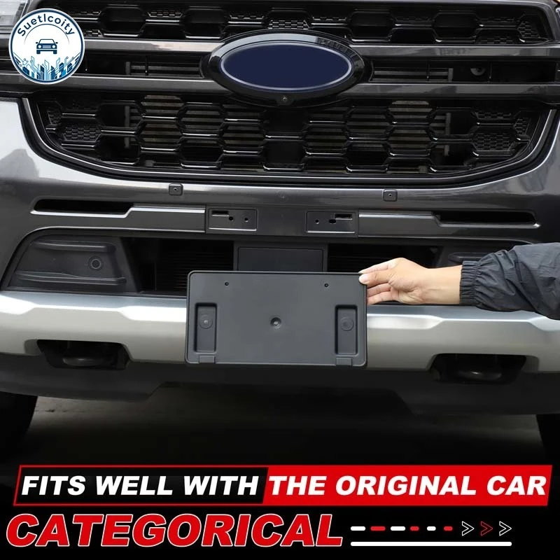 Car Front License Plate Bracket Holder For Ford Ranger Wildtrak T9 2024-2025 ABS Black Exterior Accessories OE:N1WZ-17A385-N