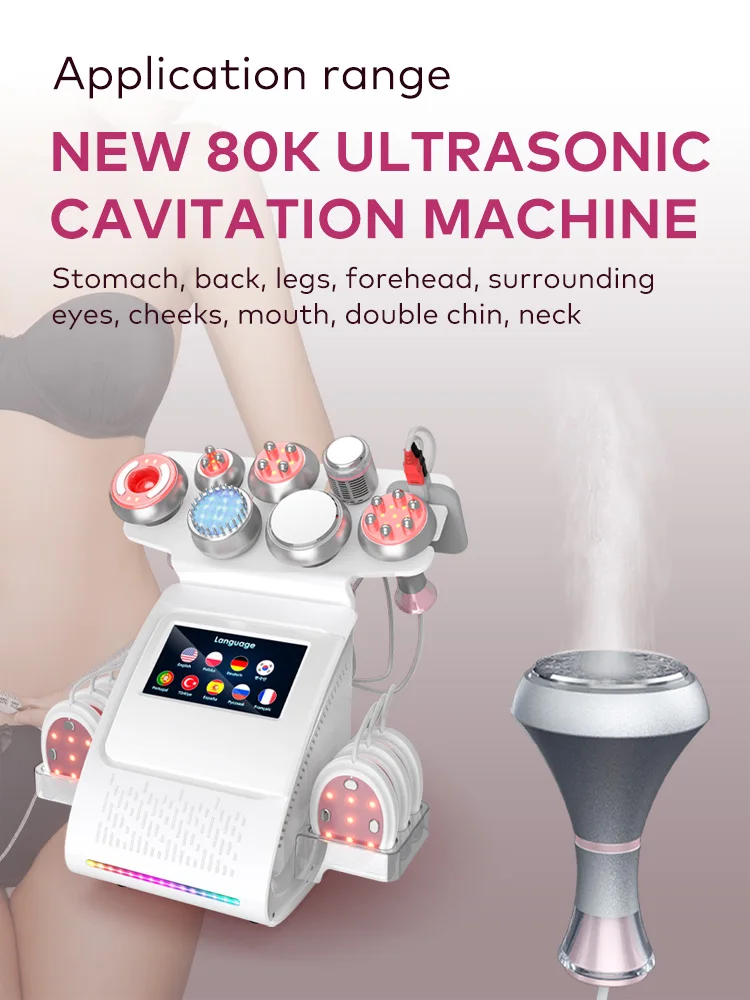 9 في 1 أداة 80K التجويف بالموجات فوق الصوتية آلة تخسيس الجسم متعدد القطبية راديو المضادة للتجاعيد تجديد الجلد رفع تشديد
