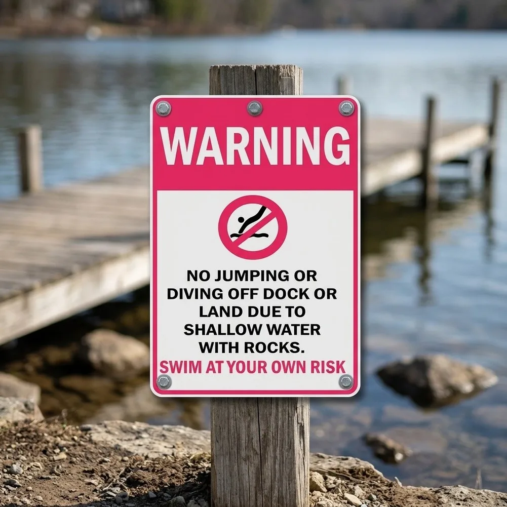 No Jumping No Diving Outdoor Safety Sign for Swimming Pools Marinas Boat Docks and Lakefront Properties Metal Tin Build