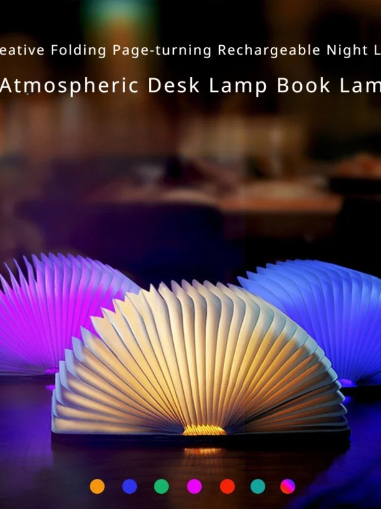 *LED Wooden Book Lamp Creative Folding Page Rechargeable Night Light Corporate Gift Bedside Atmosphere Table Lamp Book Lamp