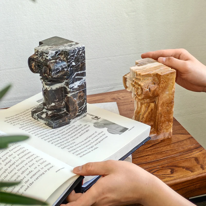 Natural Marble Roman Column-Shaped Bookend Ornament Creative Home Decor Piece Home Desktop Decorative Item