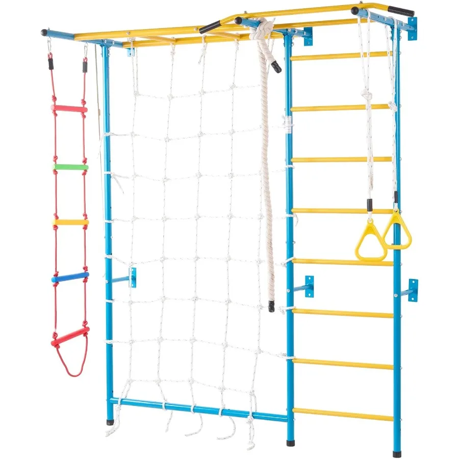 VEVOR Indoor-Dschungel-Fitnessstudio für Kleinkinder, 7-in-1-Kletterspielset mit schwedischer Leiter aus Kohlenstoffstahl, Wandleiter, Klimmzugstange, Seilleiter