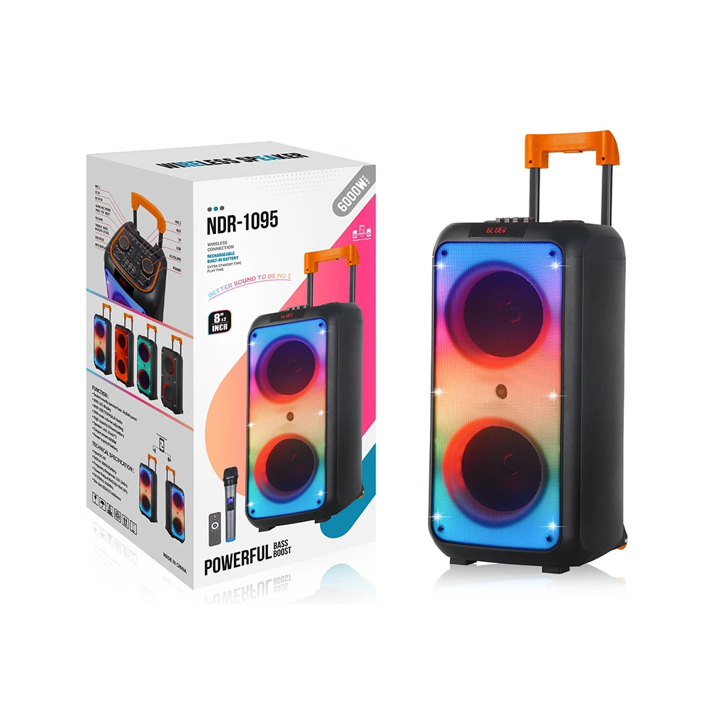 Imagem -06 - Outdoor Grande Power dj Party Speakers Caixa de Luz Led Colorido Som Duplo Polegada Microfone Alto-falante Bluetooth Ndr 1095