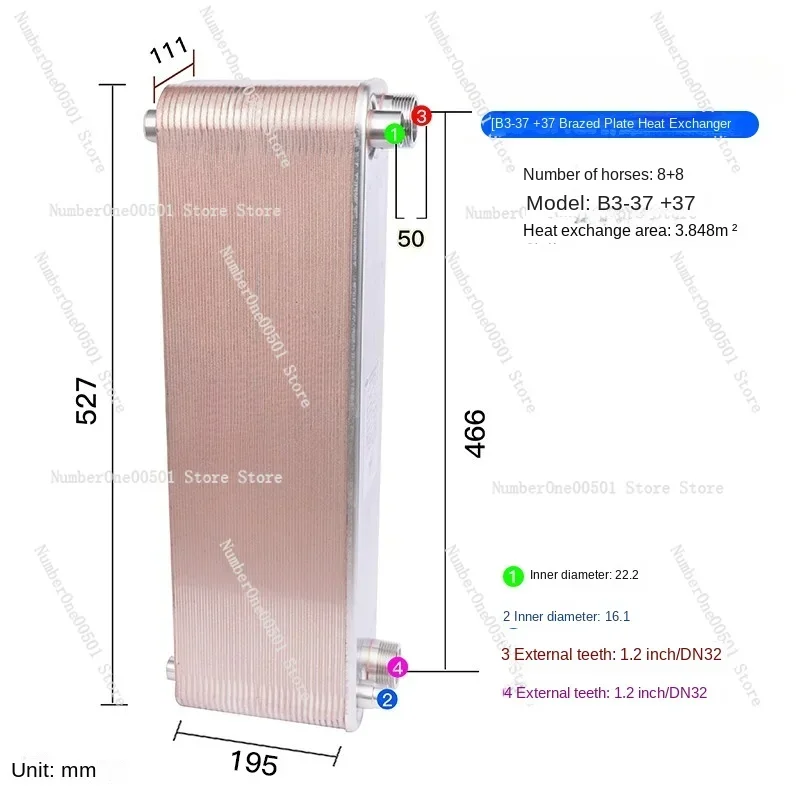 Brazed plate heat exchanger, condensing evaporator, air conditioner heat pump chiller, fluorine water refrigeration