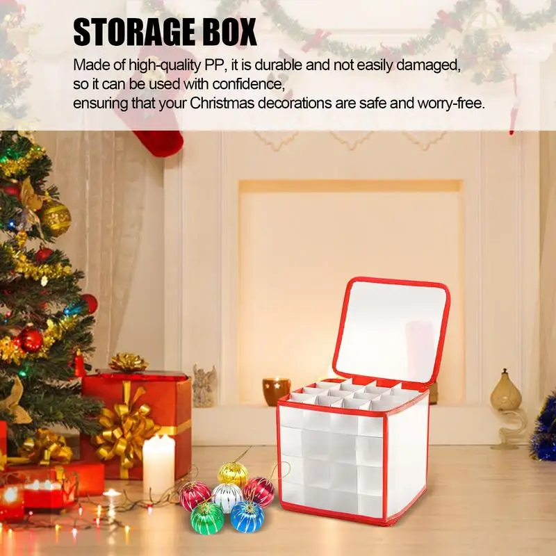 Caja de almacenamiento de bolas de Navidad, organizador de ropa y artículos diversos, PP, decoración de Navidad, 64 celosías