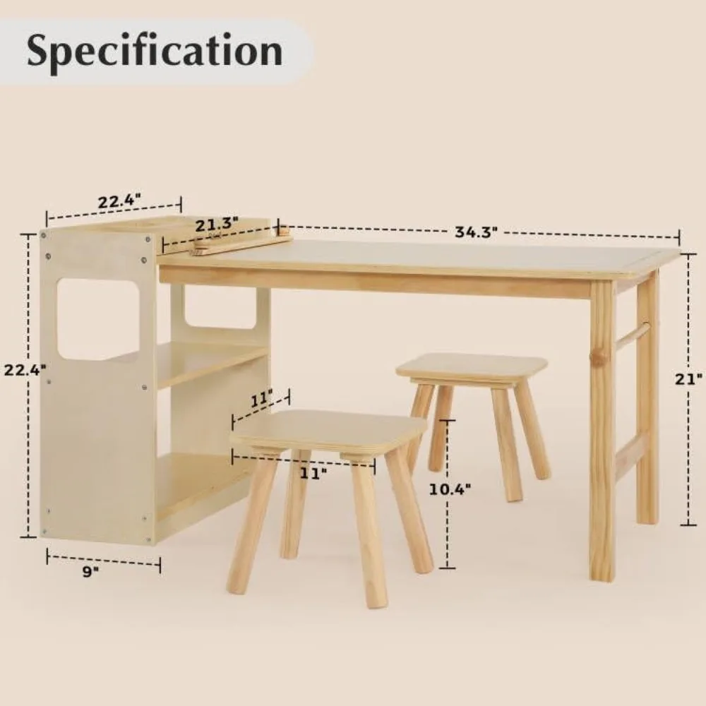 Juego de mesa para niños con papel de liar, mesa artesanal con estante de almacenamiento grande, mesa de pintura, mesa de actividades para niños