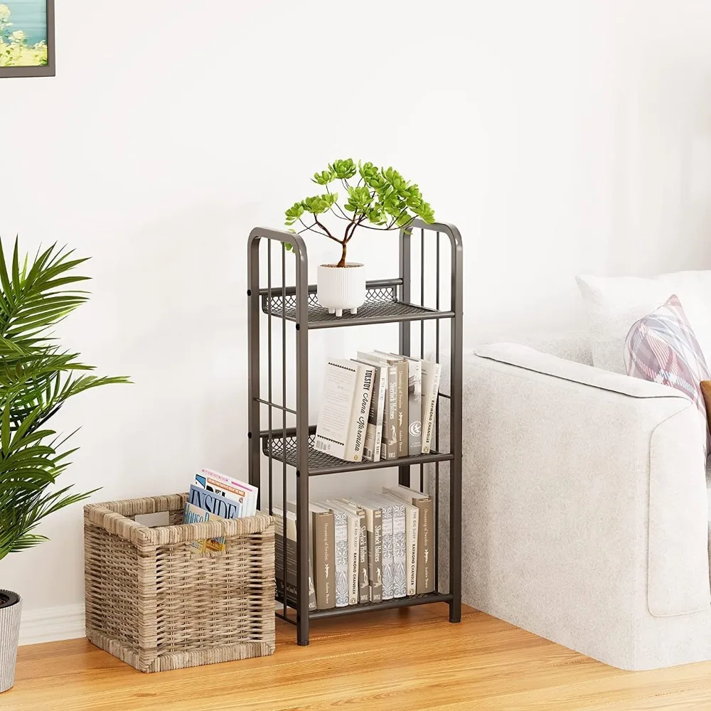 Prateleira de armazenamento de estante preta de 3 camadas para sala de estar, quarto, cozinha - resistente à ferrugem e fácil montagem