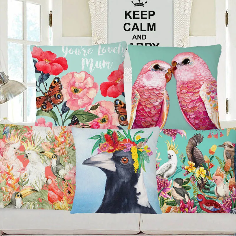 Tropical Plant Parrot Leopard Flower Animals Portrait Painting Cushion Covers Decorative Pillows For Sofa 45X45CM
