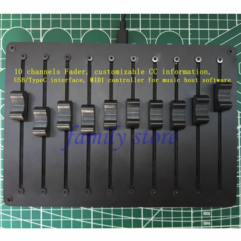 10 channels Fader, MIDI controller for music host software, customizable CC information, USB/TypeC interface,