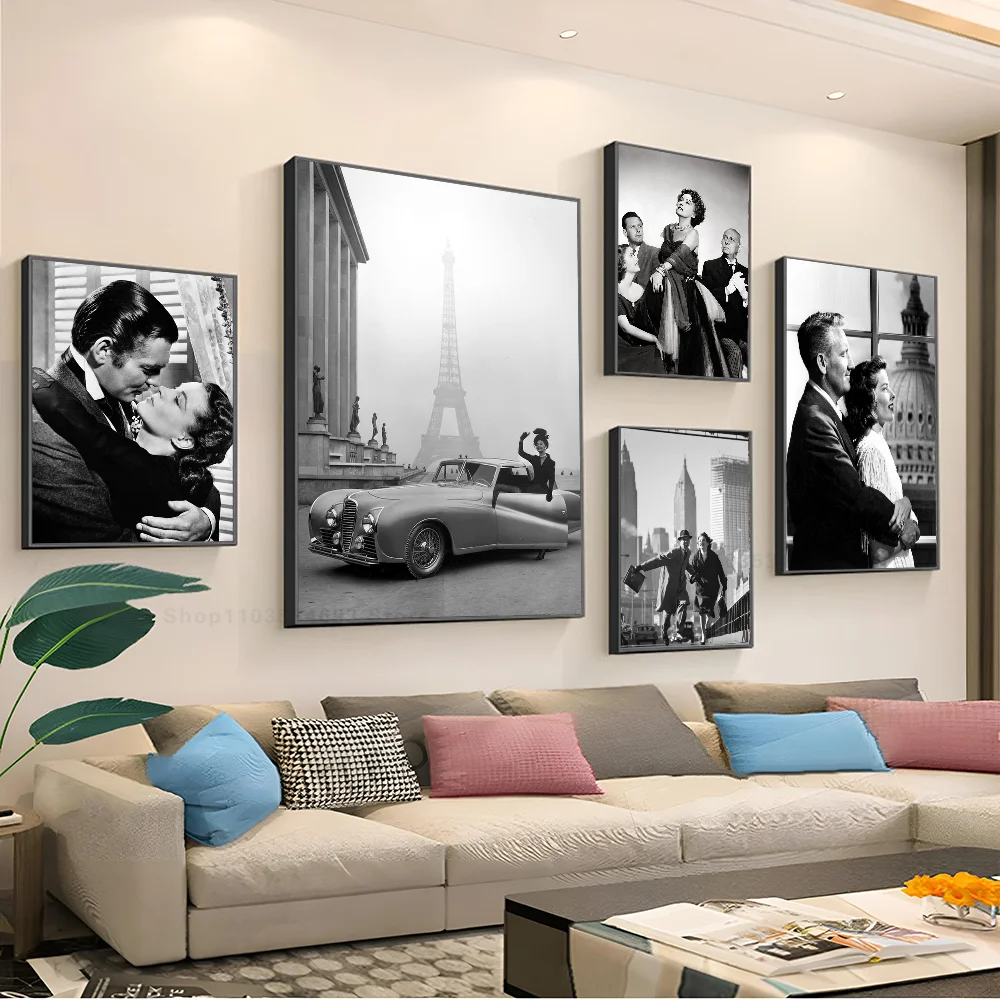 1pc Black And White Vintage Photo Classic Movie Poster Self-adhesive Art Poster Waterproof Paper Sticker Wall Decor