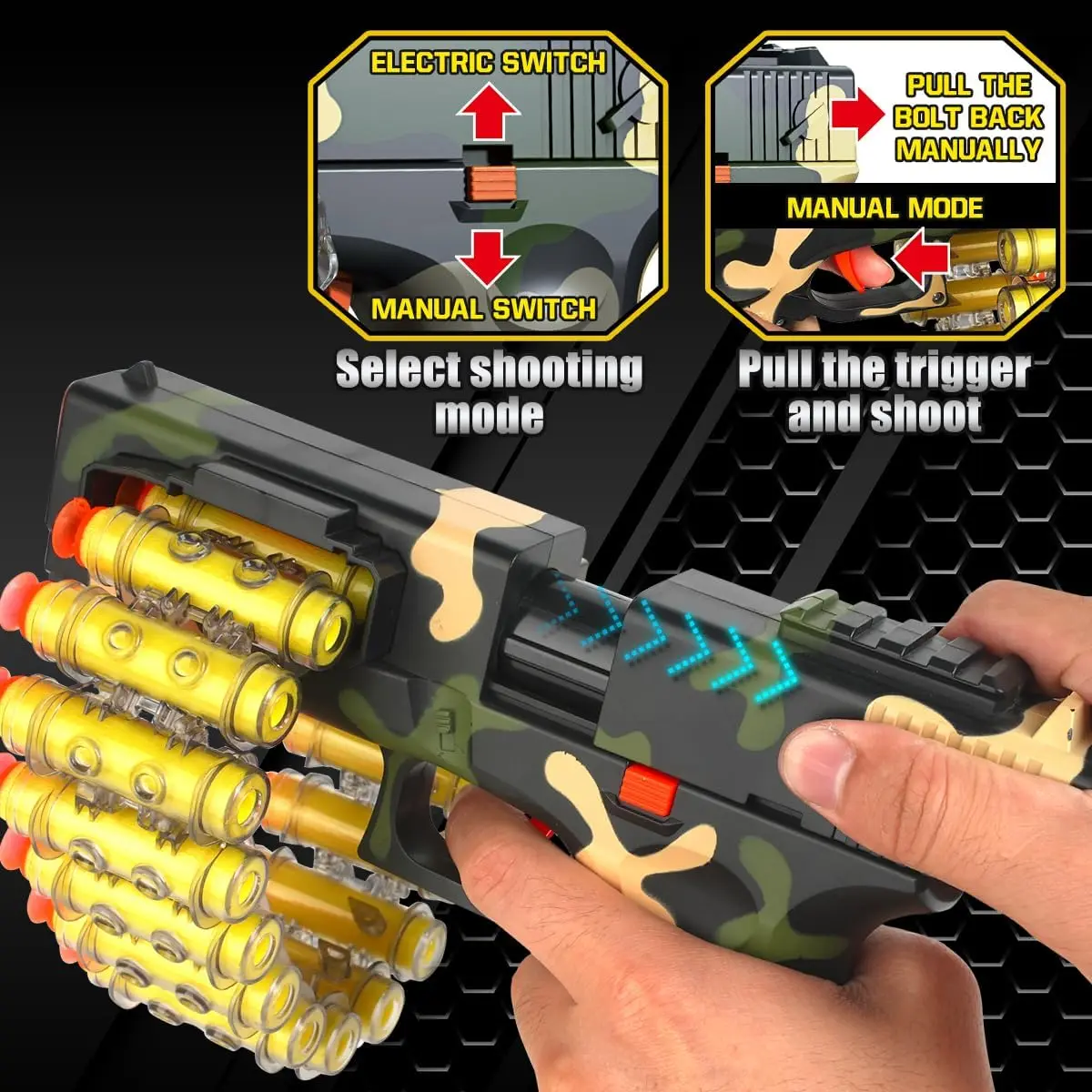 VATOS-juguete blaster de espuma para niños, Clip de cadena, pistola Manual automática, juguete, juego de tiro de 40 dardos, regalo para niños y