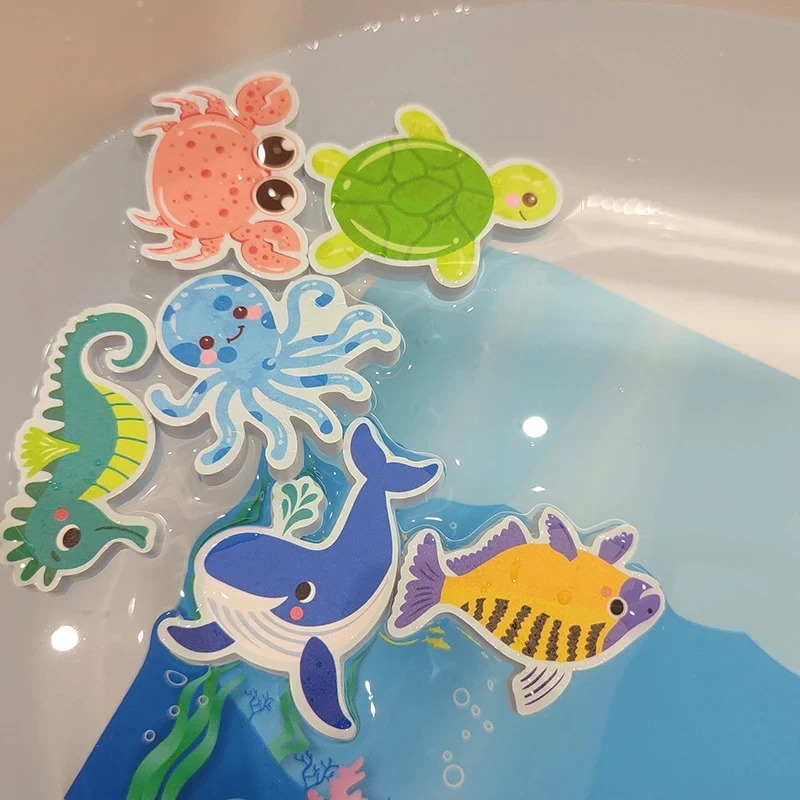 Juguetes de baño de goma EVA suave para bebés, rompecabezas educativos tempranos, pegatina de Animal flotante, juguetes de agua para bebés de 0 a 12 meses