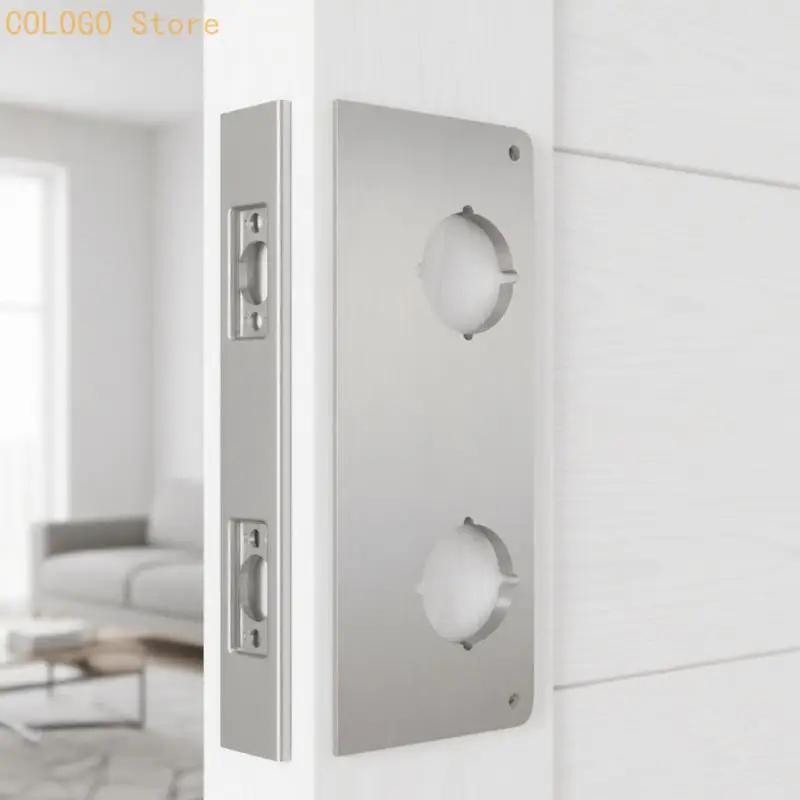 Door Hardware Repair Plate, Two-Hole Steel Rectangular Form with Matching Face and Side Openings for Reinforcing or Repairing
