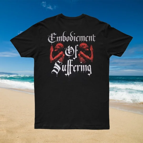 2025 Novo EMBODIMENTO DE SUFFERING Impresso Unissex Street Fashion Trend Manga Curta Puro Algodão Pescoço Redondo